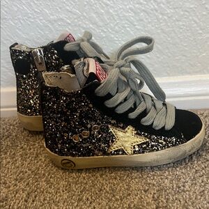 Golden Goose Black and Gold Glitter Kids Sneakers